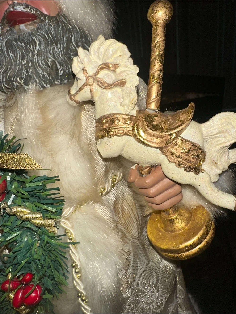 Holiday African American Santa Figurine in Cream and Gold